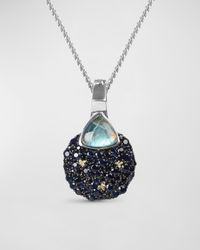 Moonstone and Blue Topaz Pendant Necklace in Sterling Silver with 18K Gold Flowers