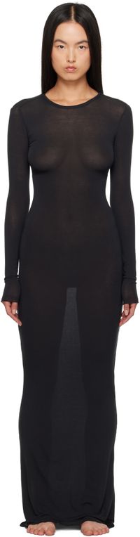 SKIMS SSENSE Exclusive Black Sheer Modal Long Sleeve Maxi Dress