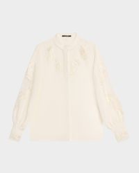 Angela Embroidered Sheer-Inset Blouse