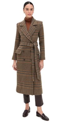 L'AGENCE Kolina Long Coat Brown Plaid 12