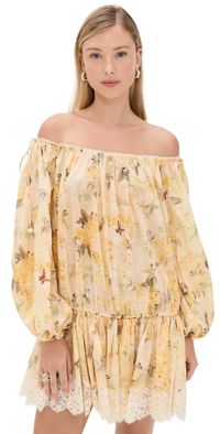 Zimmermann Cascadian Tiered Mini Dress Yellow Botanical Floral 4