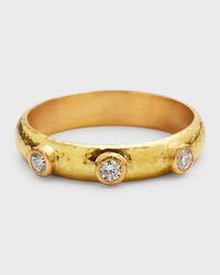 19K Yellow Gold 3-Diamond Stack Ring, Size 6.5