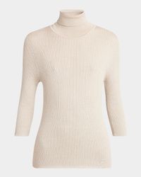Turtleneck Metallic Rib 3/4-Sleeve Sweater