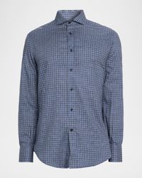 Men's Cotton Geometric Medallion Slim-Fit Button-Down Shirt