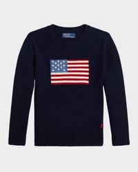 Boy's American Flag Cashmere Sweater, Size 2-7