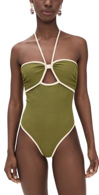 Johanna Ortiz Crinkle Green Sea Salt One Piece Maguey Green/Ecru XS