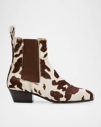 Ella Cow-Print Pony Hair Chelsea Booties