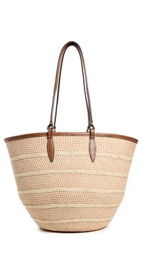 Hunting Season Iraca Basket Medium Tote Natural Stripe Iraca/Cognac One Size