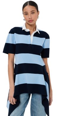 Monse Striped Cascade Half Placket Knitted Top Navy Stripe S