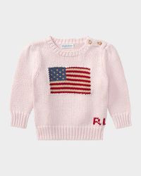 Girl's Flag Intarsia Knit Sweater, Size 3M-24M