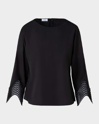 Waved Lace Cuffs Cotton Poplin Blouse