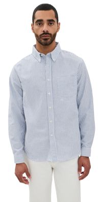 Knickerbocker Beefy Cotton Oxford Shirt Navy Stripe S