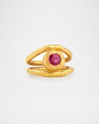 Fleur 22K Gold Ruby Ring, Size 6