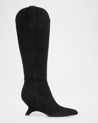 Shadow Suede Western Knee Boots
