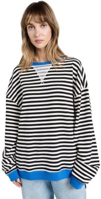 Free People Classic Striped Crew Black Combo XS