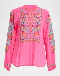 Simone Floral-Embroidered Georgette Blouse