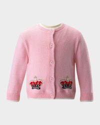 Girl's Cardigan W/ Double Crown Intarsia, Size 6M-24M