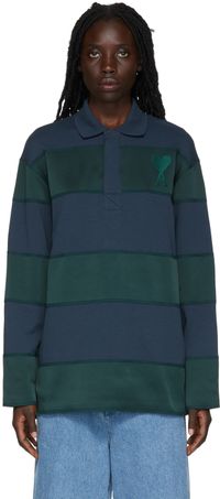 AMI Paris SSENSE Exclusive Navy & Green Rugby Polo