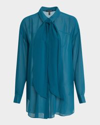 Tie-Neck Sheer Silk Georgette Blouse