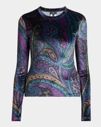 Emerald Paisley Velvet Long-Sleeve Top