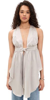 Susana Monaco Satin Peplum High Low Top Sandstone XL