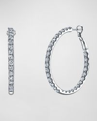 18K Gold Round Diamond Hoop Earrings, 5.1tcw/1.5"L
