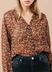 Grace Et Mila - Chemise droite Col V imprimé - Taille L - Noir