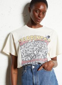 Newtone - Tee-shirt droit imprimé en coton - Taille 2 - Beige