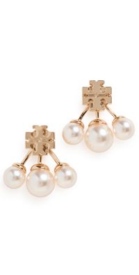 Tory Burch Moondance Pearl Front-Back Earrings Tory Gold/Cream One Size