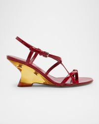 Strappy Patent Leather Wedge Sandals
