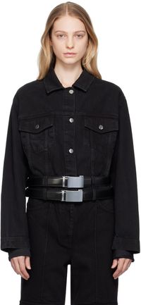 Lado Bokuchava Blouson noir en denim à ceintures
