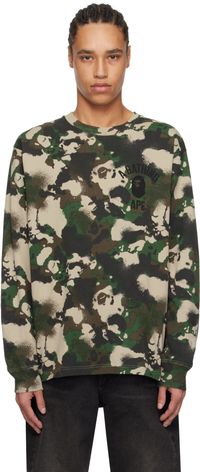 BAPE T-shirt à manches longues vert à motif camouflage Map