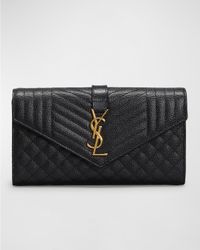 YSL Monogram Triquilt Large YSL Flap Wallet in Grained Leather