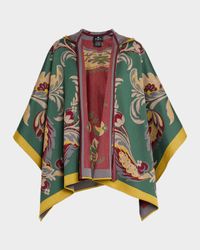 Hooded Paisley Wool-Blend Cape