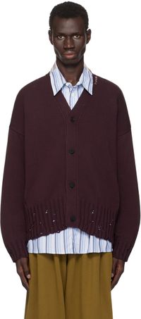 Marni Burgundy Dishevelled Cardigan