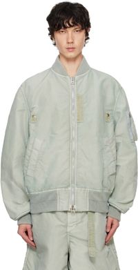 sacai Green Garment Dye Nylon Twill Bomber Jacket