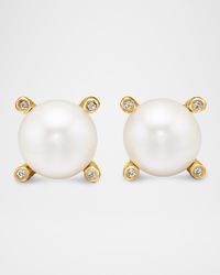 Pearl Stud Earrings with Diamonds in 18K Gold, 14mm