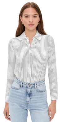 alice + olivia Willa Silk Thong Bodysuit Off White/Black S