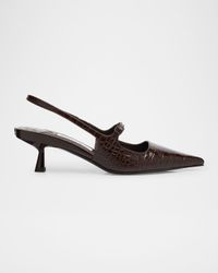 Didi 45 Croc-Embossed Leather Slingback Pumps