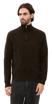 Theory Hilles Quarter Zip Cashmere Sweater Brownwood Melange M