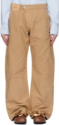 JW Anderson Pantalon de travail brun à assemblage torsadé
