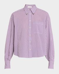 Techno Cotton Button-Front Top with Brass Trim