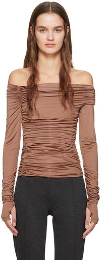 Helmut Lang T-shirt à manches longues brun à effet ruché