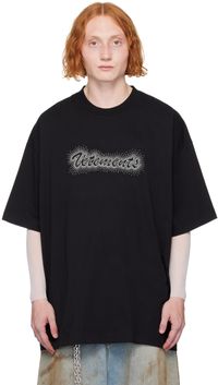 VETEMENTS T-shirt noir à logo en verre taillé