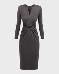 Tab-Front Gathered Jersey Sheath Dress