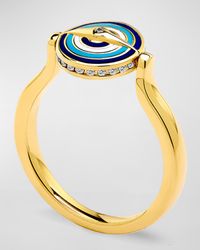 18K Yellow Gold Small Enamel Evil Eye Flip Ring, Size 6.5