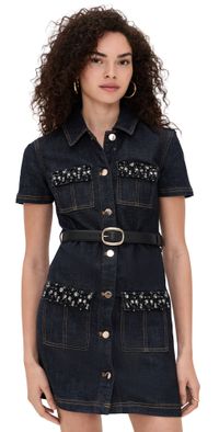 Self Portrait Indigo Denim Crystal Trim Mini Dress Blue 6