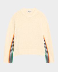 Striped-Side Boucle Knit Crewneck Sweater