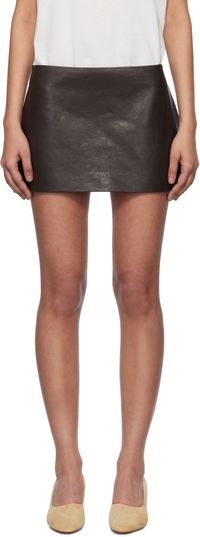 KHAITE Brown Jett Leather Miniskirt
