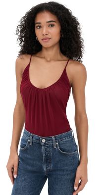 L'AGENCE Gelina Ruched Thong Bodysuit Black Cherry M